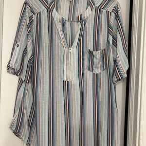 Striped Women's Blouse with Zipper